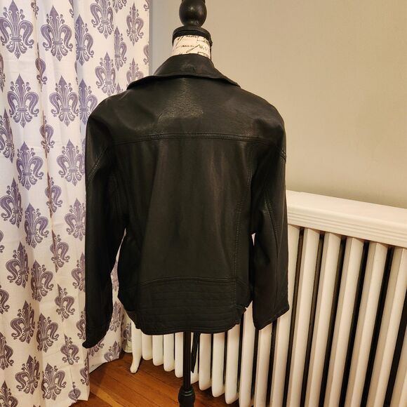Free People Black Drapey *Washable* Vegan Leather Moto Jacket (No Hood) Sz M - Picture 5 of 14